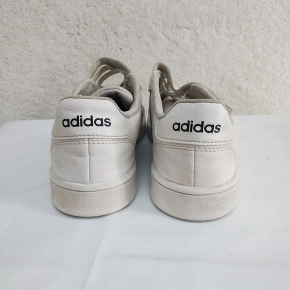Adidas Sneakers Kids US 3 White Black Hook and Loop Strap Low Top Three Stripe - Picture 4 of 6